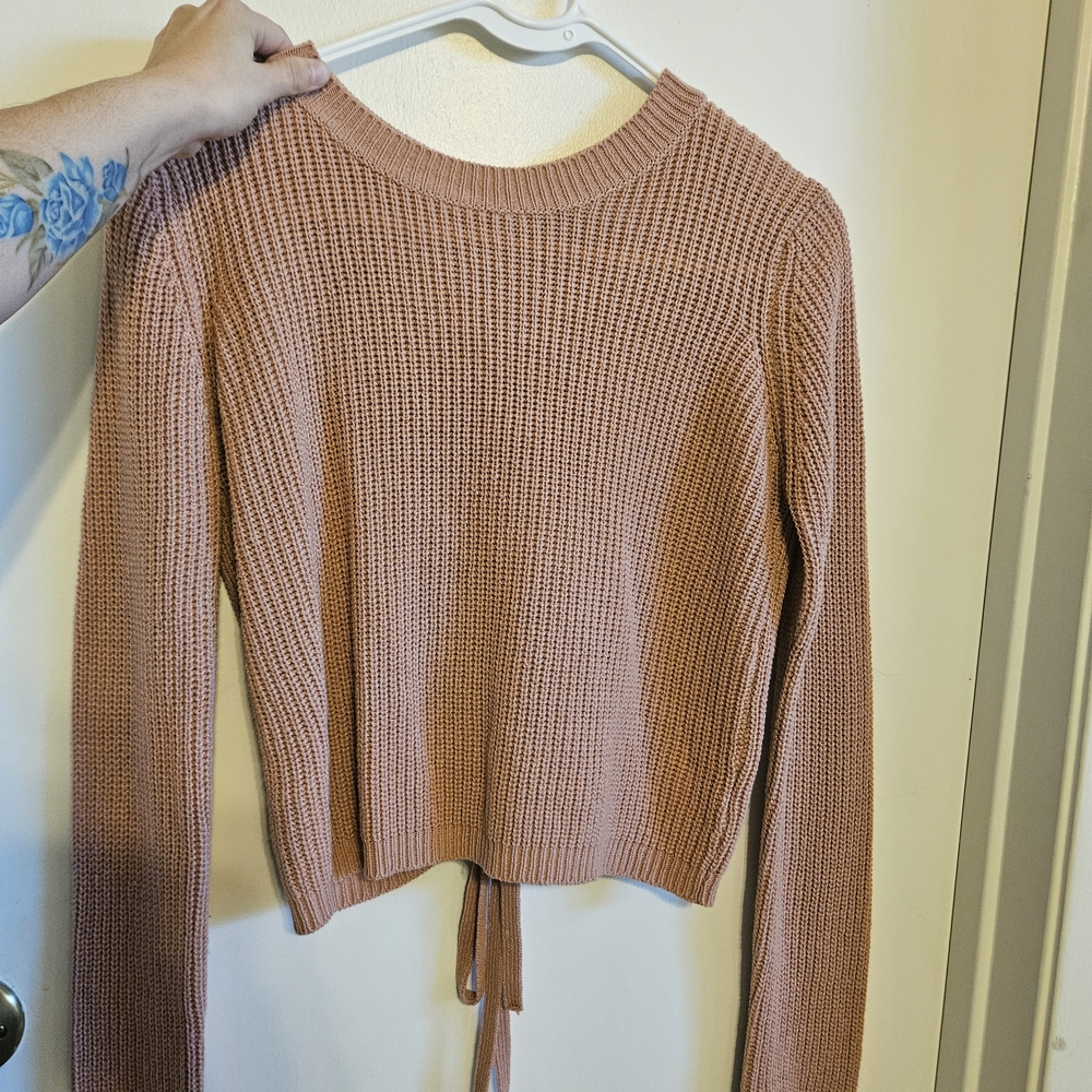 Pink Knit Sweater with Tie Back